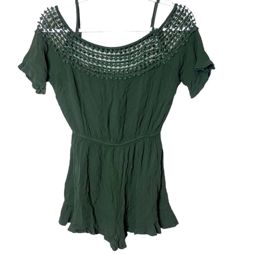 Cotton ON Cold Shoulder‎ Romper Size Small Hunter Green With Knit Accent